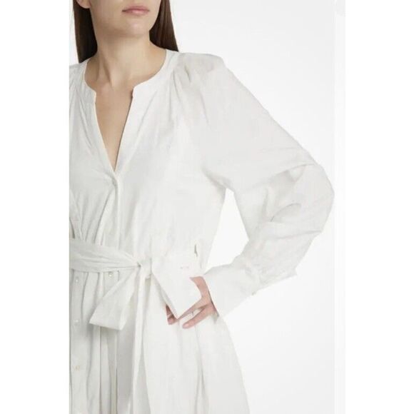 Free People Sz S Charlie Shirt White V-Neck Pockets Slit Maxi Dress Trendy - Picture 2 of 7